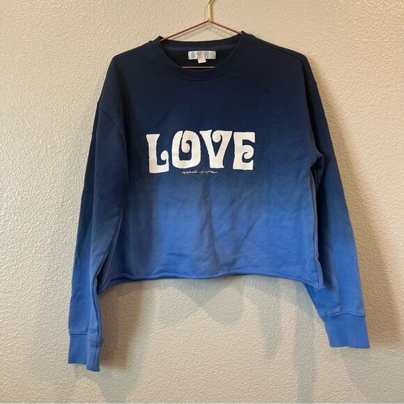 Spiritual Gangster Tops - Spiritual Gangster Love Blue Ombré Cropped Sweatshirt